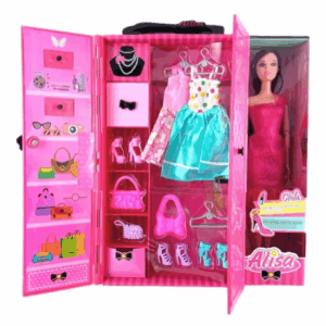 ALISA POPPENMODEL MET GARDEROBE KLEDING SCHOENEN ACCESSOIRES