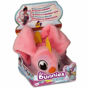 Roze pluche vogel met een Bunnies Friends magneet